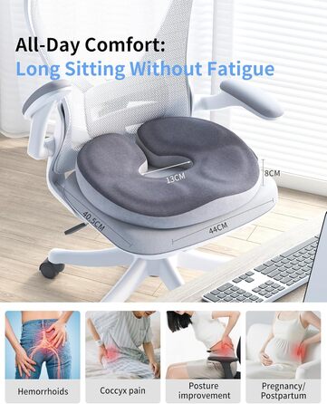 Ортопедична подушка-кільце з ефектом пам'яті Memory Foam для копчика та копчик-підтримки, пом'якшення болю при геморої, ішіасі, вагітності та післяопераційному відновленні (сіра)
