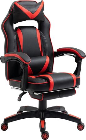 Ігрове крісло Vinsetto Офісне крісло Поворотне крісло Крісло керівника з підставкою для ніг Спинка Подушка Регульована Штучна шкіра Червоний Чорний 65x64x114-123.5 см