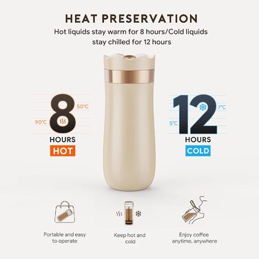 RECAFIMIL Французька кавомашина для подорожей з нержавіючої сталі, 340 мл, для кемпінгу та подорожей, кремовий колір