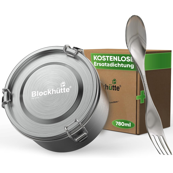 Преміум ланчбокс Blockhütte з нержавіючої сталі для дітей, 780 мл, з ложкою та 2 ущільнювачами, витримує температуру духовки, можна мити в посудомийній машині