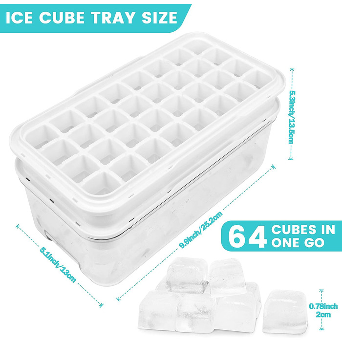 Форма для льоду QUELIEN з кришкою і контейнером 64 кубика біло-чорний