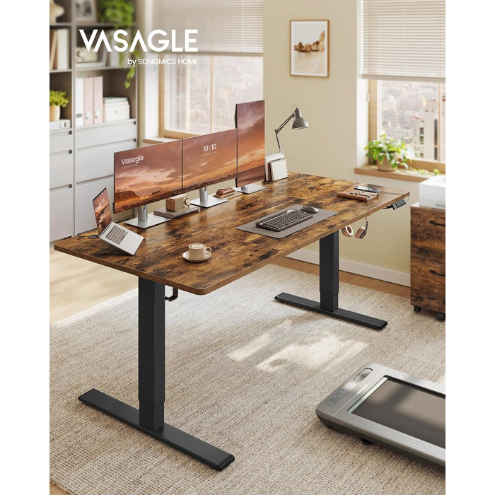 Стол для роботи VASAGLE з регулюванням висоти, USB-C, підставка для розеток, стоячий стіл, нагадування про перерви, 3 пам'яті, 180x80 см, Vintage Brown