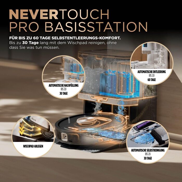 Робот-пилосос Shark PowerDetect 2-в-1 з функцією миття, NeverTouch Pro, 60 днів автономності, самостійне очищення контейнера, 3D та LiDAR навігація, уникнення перешкод NeverStuck, керування через додаток, білий, AV2810ZEEUWH, 4 щітки / Anti-Micro Pads / 2