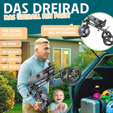 Триколісний велосипед KIDIZ 6-в-1 для дітей від 9 місяців до 25 кг: з ручкою, кошиком, сонцезахисним козирком, прогулянковий, синій