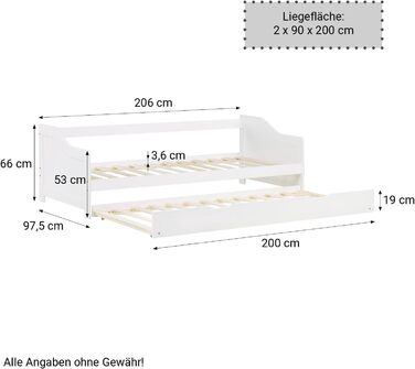 Висувне ліжко Homestyle4u 90x200 з ящиком для зберігання, з ламелями, для дітей, з дерева (сосна), білий