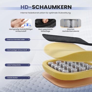 Крісло шеф COLAMY з дихаючої шкіри – ергономічне офісне крісло з пружинним блоком, відкидними підлокітниками та тихими роликами для дому та офісу, чорне