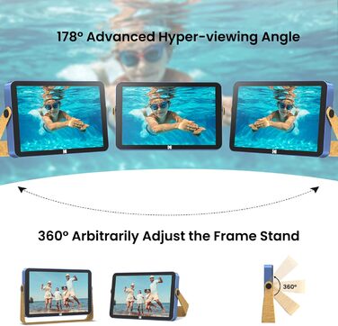 Цифровий фотоальбом Kodak 10 дюймів з акумулятором, Wi-Fi, 16 GB, IPS HD сенсорний екран, Bluetooth, для дому та офісу (Blue, 10 дюймів)