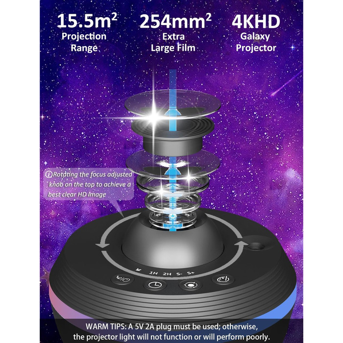 Проєктор зоряного неба VanSmaGo 8-го покоління Sternenhimmel Galaxy: Планетарій, нічник HD з обертанням 360° та таймером (білий)