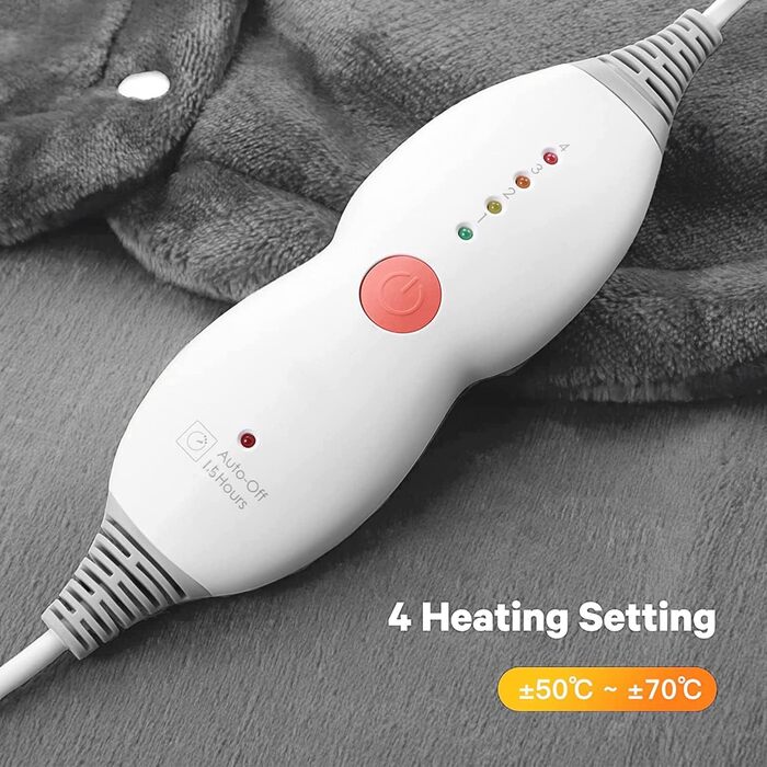 Електричний нагрівальний килимок для спини, шиї та плечей 60x85 см, 4 температурні режими, захист від перегріву, машинне прання, сірий