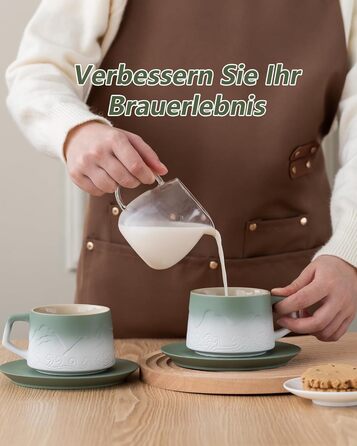 Мл Чашки для капучино Набір з 2 шт. , ручна робота, мох зелений і білий, 240