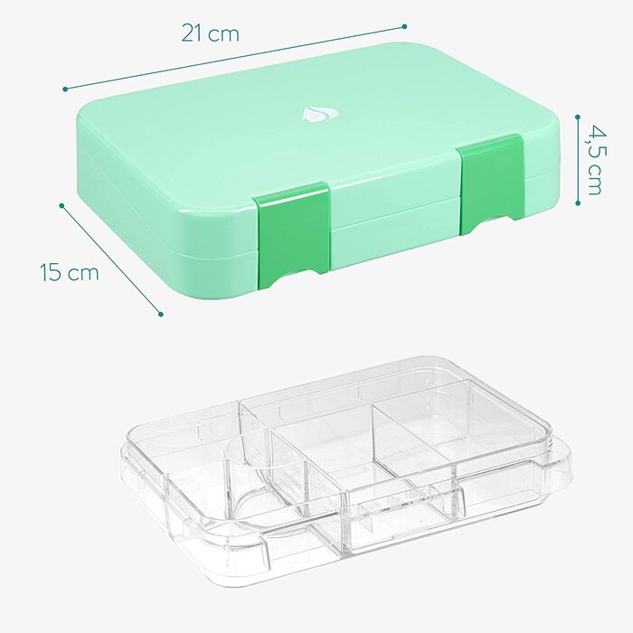 Коробка для бенто Наварис Коробка для ланчу Коробка для сніданку Vesperbox - герметична з регульованими відділеннями - знімна внутрішня чаша - для хлопчиків і дівчаток - синій (зелений)