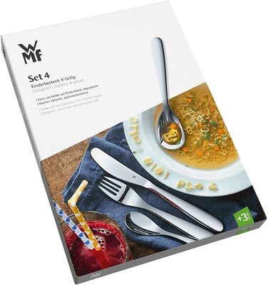 Набір дитячого столового прибору WMF Kinderbesteck 4-частинний, з нержавіючої сталі Cromargan, для дітей від 3 років, з гравіюванням, придатний для миття в посудомийній машині