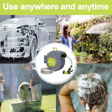 DEWINNER: барабан для садового шлангу 20 + 2 м, автоматичний, з ручною лійкою, поворотний 180°, 7 функцій, для великих садів