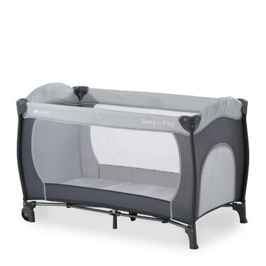 Дитяче ліжко-манеж Hauck Sleep N Play Go Plus з транспортною сумкою, колесами та прорізом для ігор, компактно складається, для малюків від народження до 15 кг (Stone)