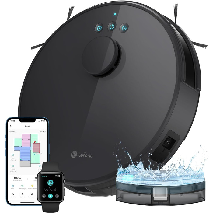 Робот-пилосос LEFANT M1B з функцією миття підлоги, LiDAR-навігацією, потужністю 5500Pa, картуванням декількох поверхів, самостійною зарядкою, Wi-Fi, 8 зонами заборони, для видалення шерсті тварин, килимів та твердих підлог
