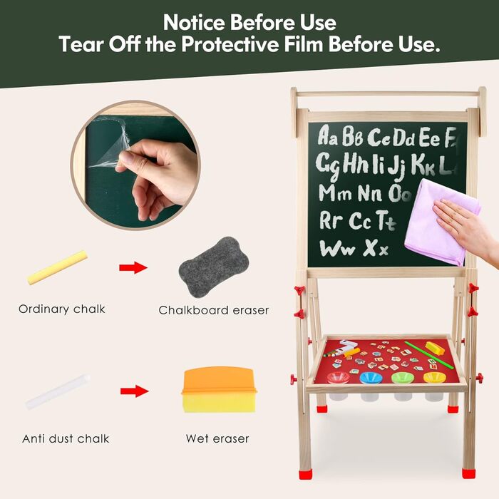 Дитяча дошка-мольберт Kramow з двома сторонами та магнітною поверхнею. Ідеальний подарунок для творчості та навчання дітей від 3 років