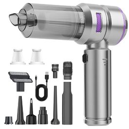 Акумуляторний ручний пилосос 4 в 1 для авто та дому, безщітковий двигун 22000Па, потужність 6000 мАг, портативний електричний пилосос-подув з набором щіток (Сріблясто-фіолетовий)