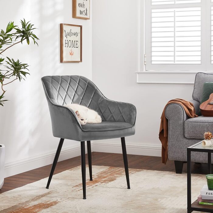 Крісла SONGMICS для їдальні, вітальні, кухні, спальні - 2 шт, з м'яким оксамитовим покриттям, металеві ніжки, до 110 кг, сірий світлий відтінок (LDC088G0)