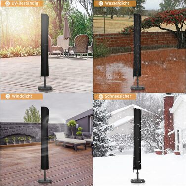 Захисна чохол для парасольки/маркету/газонного сонцезахисту, діаметром до 400 см, водонепроникний, зимостійкий, UV-стійкий, чорний (220x30/50 см)