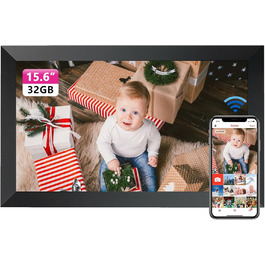 Frameo Цифровий фоторамка 15.6 дюймів, FHD IPS сенсорний екран, 32GB, Wi-Fi, автоматичне обертання, віддалене завантаження фото та відео, XL