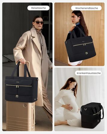 Сумка-валіза LOVEVOOK для жінок, 45L/57L, Weekender, ручна поклажа, велике відкриття, сумка для пологового будинку, спортивна сумка, Travel Duffle Bag, з відділенням для взуття та мокрою білизною (чорний)