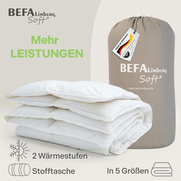 BEFA SOFT Пухова ковдра зимова 100x135 см | Пухова ковдра з 90% пуху та 10% пера | Дихаюча та легка у догляді | Для алергіків (NOMITE) | Відповідає стандартам добробуту тварин (DOWNPASS) | Oeko-TEX Клас 1 | Зроблено в Німеччині