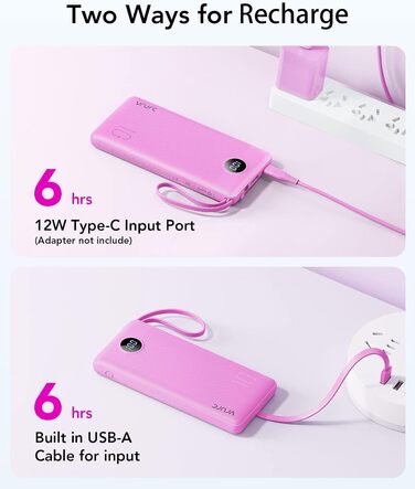 МАг, USB C, 5 виходів, 2 входи, LED-дисплей, сумісний з iPhone/Huawei/Samsung, рожево-червоний, 10000