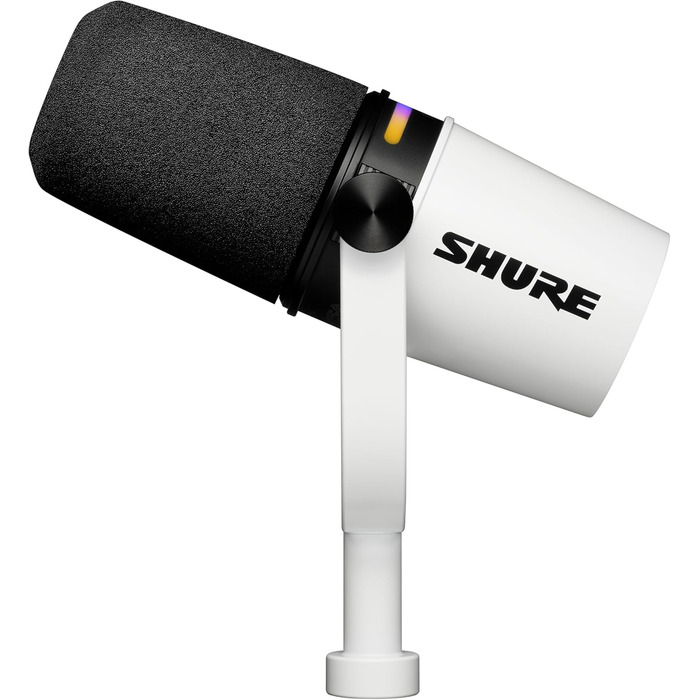 Мікрофон Shure MV7+ для подкастингу, покращений звук, LED-тачпанель, USB-C/XLR, авто-рівень, цифровий поп-фільтр, ефекти реверберації, для запису, стрімінгу, білий