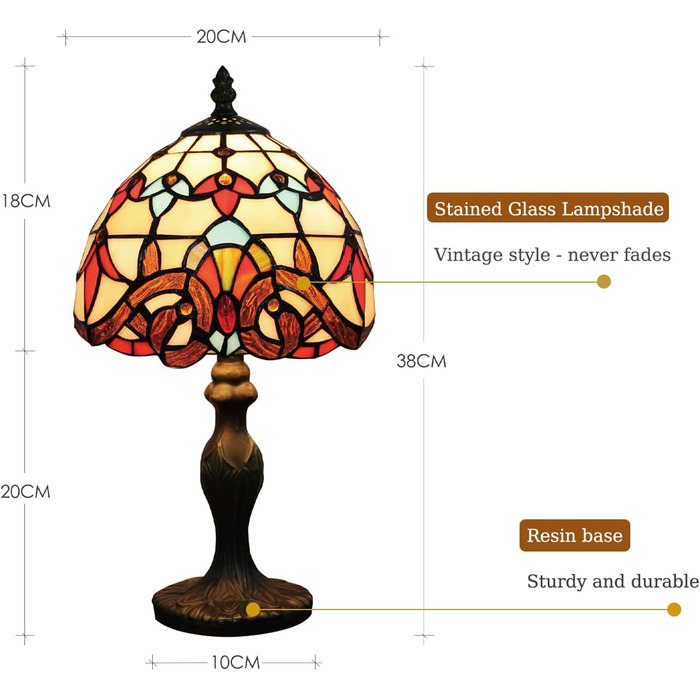 Кінболас 8 Настільна лампа в стилі Тіффані Вітраж Вінтажний приліжковий світильник Арт Деко (колір A-8)