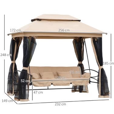 Садові гойдалки Outsunny Hollywood Swing 3-місні з бічними стінками Бежевий 256 x 172 x 248 см для саду та тераси