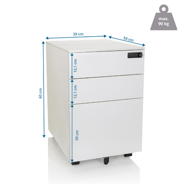 Контейнер на колесах COLOR OS I, метал, білий з кодовим замком, hjh OFFICE