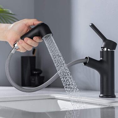 ONECE Змішувач для ванної кімнати з висувною лійкою та душем, чорний (2 режими струменя)
