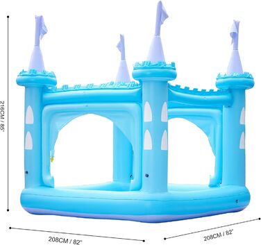 Великий садовий надувний гігантський дитячий басейн Teamson Kids зі спринклером, замок для хлопчиків і дівчаток на відкритому повітрі, 208 x 208 x 216 см, з аксесуарами (синій)