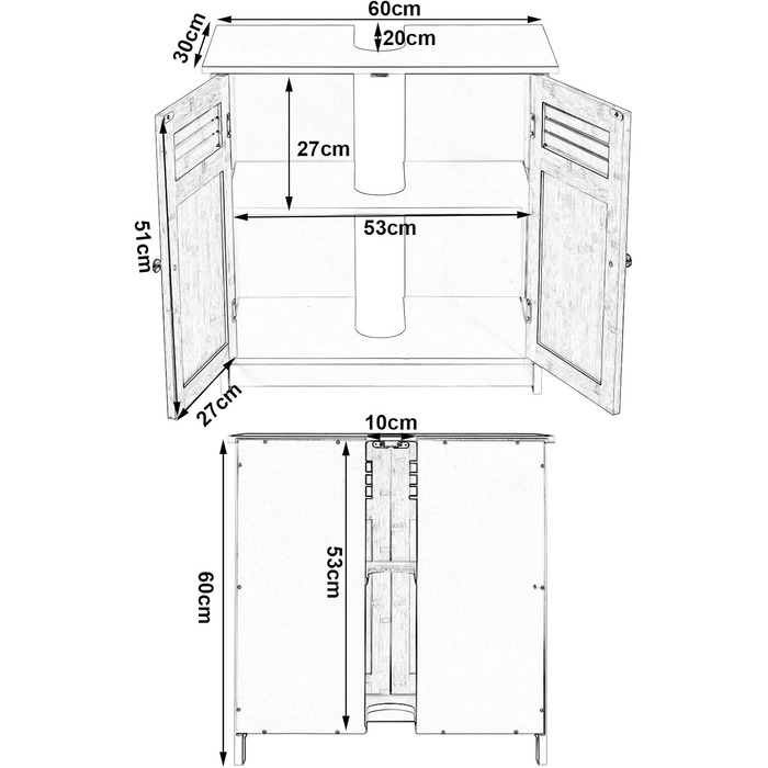 Тумба під умивальник EUGAD 60x30x60 см, білий/натуральний, 2 двері