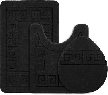 Набір килимків для ванної кімнати Pauwer, 3 шт., нековзні, з мікрофібри, чорні, для ванни, душової кабіни, машинного прання