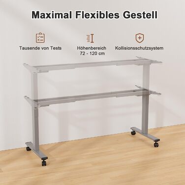 Регульований стіл JUMMICO з міцним металевим каркасом та 2 моторами, 3 пам'яті, для стояння та сидіння (білий), 100 x 140 см, сірий