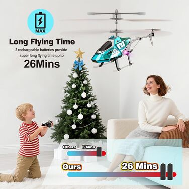 RC Гелікоптер XIKOTEC на радіокеруванні з 2 акумуляторами, LED підсвічуванням, автоматичним злетом/посадкою - іграшка для хлопчиків від 8 років, синій