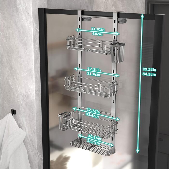 Настінна поличка для душу HapiRm з 4 ярусами, 22 гачками та 2 тримачами для зубних щіток (срібна)
