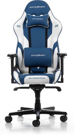 Ігрове крісло DXRacer Gladiator G001, штучна шкіра, синьо-білий, до 200 см