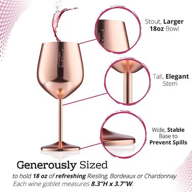 Набір келихів для вина зі стійки з нержавіючої сталі (2 шт.) - 540 мл, для вечірок біля басейну, святкування. Елегантний посуд для шампанського та коктейлів (Рожеве золото)