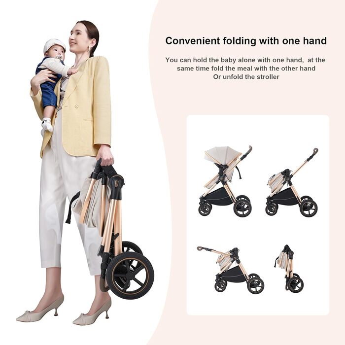 Дитяча коляска Shineey 3 в 1: Buggy, Babybett, Комплект. Легкий, компактний, з алюмінієвим каркасом. Колір: світло-коричневий