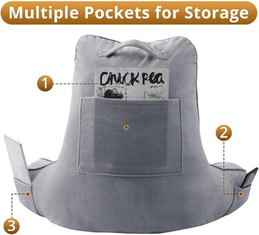 М'яке спинне крісло-подушка Sasttie для ліжка, рожеве (стандарт, темно-сірий) з кишенями та підлокітниками