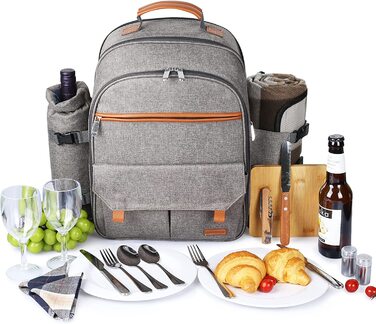 Набір для пікніка Sunflora з ізольованим контейнером та ковдрою, пікніковий кошик для кемпінгу та відпочинку на природі (Блакитний та смужки) Блакитний та смужки (Бежевий, на 2 особи)