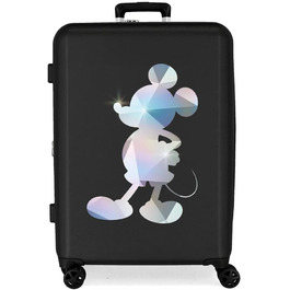 Валіза Disney 100 Special Shine Mickey Silver середня валіза чорна 48x70x26 см Жорстка ABS Інтегрований замок TSA 81L 3.98 кг 4 подвійні колеса середня валіза сріблястого кольору