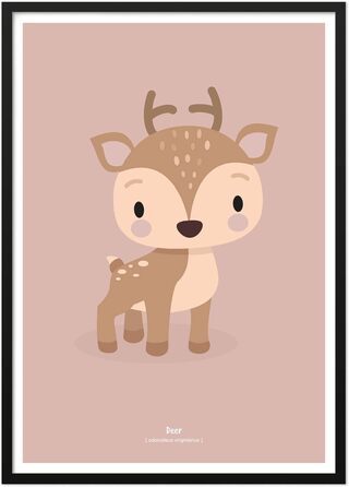 Постер Klebekerlchen 50x70 з лісовими тваринами прикраса для дитячих кімнат та дитячих кімнат картини з тваринами для хлопчиків та дівчаток з дерев'яною рамою - (50x70 - рама чорна, олень)