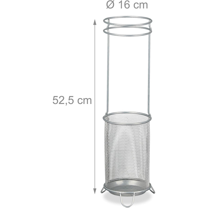 Підставка для парасольки Relaxdays, HxD 52,5 x 16 см, металева, кругла, сучасний дизайн, срібло