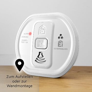 Датчик виявлення CO Ei Electronics Ei208D з LCD-дисплеєм та батареєю на 10 років, автономний, білий