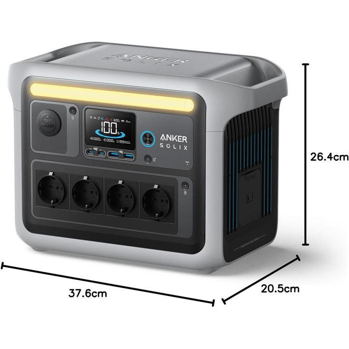 Anker SOLIX C1000 - Портативна електростанція, LiFePO4, 1800W, Швидка зарядка, для кемпінгу та резервного живлення (Сонячна панель опційно)