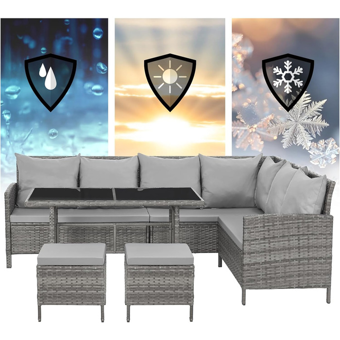 Садовий кутовий диван SVITA Madison Rattan-Lounge з ротангу сірого кольору для тераси та саду