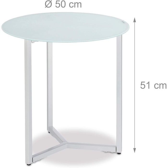 Круглий журнальний столик зі скла та металу, декоративний стіл для відпочинку, ВхШхГ 51 х 50 х 50 см, в елегантному, стандартному (білому)
